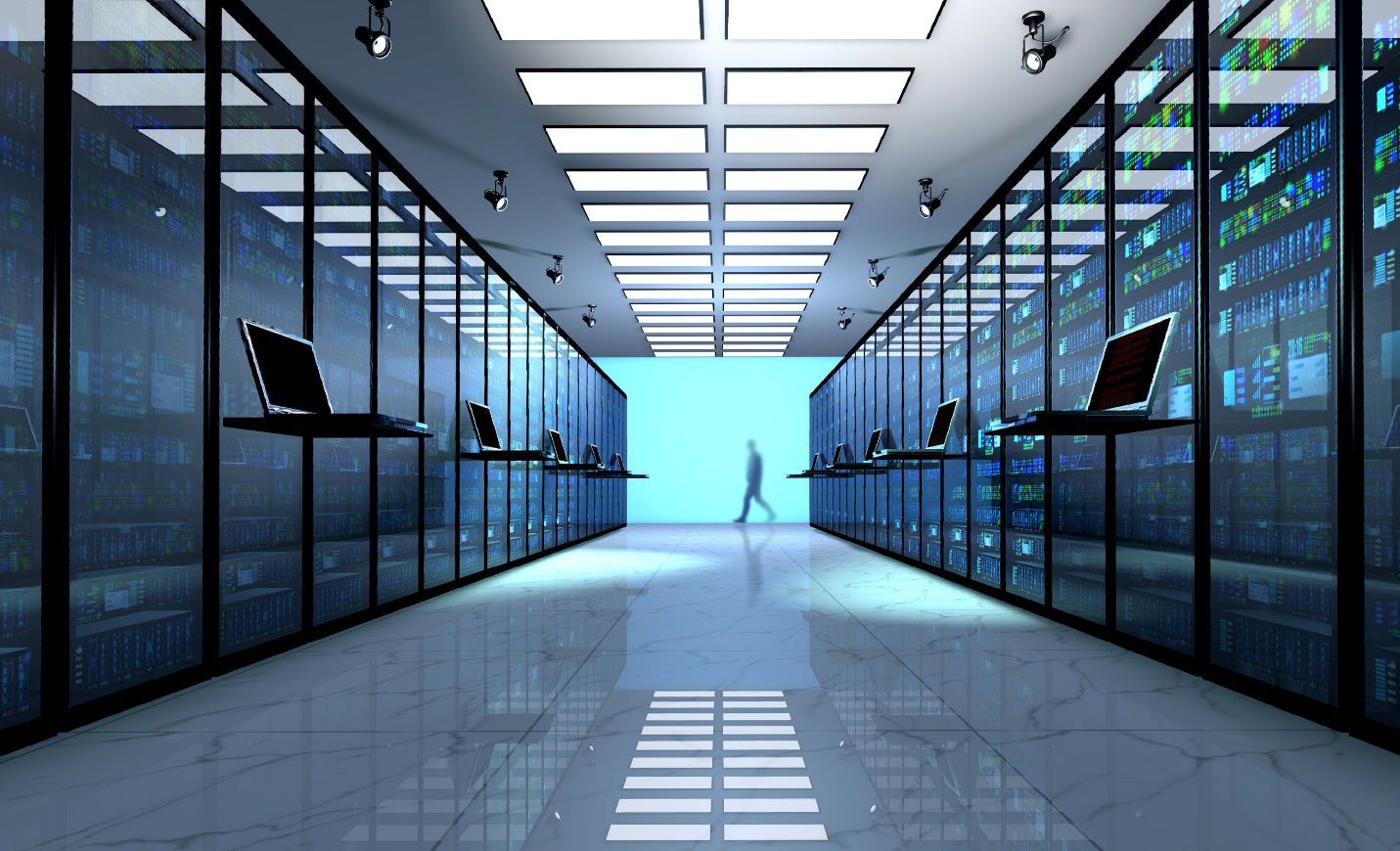 Data center corridor with active server infrastructure